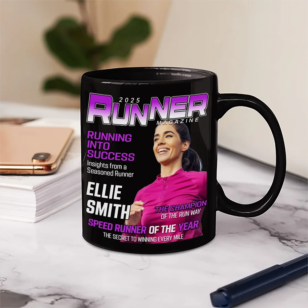 Gift For Yourself,Gift For Women,Gift For Men,Custom Photo,Happy - Custom Photo Runner Magazine - Personalized Mug