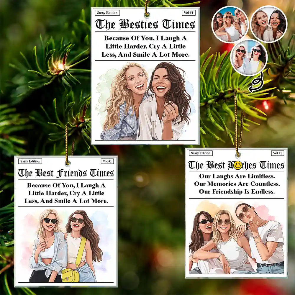 Custom Photo Semi Realistic Portrait Best Friends Funny Keepsake - Personalized Custom Shaped Acrylic Ornament