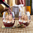 Art Design,Gift For Bestie,Alcohol,Photo - Semi Realistic Portrait,Happy - Custom Photo Semi Realistic Portrait Besties Forever - Personalized Stemless Wine Glass