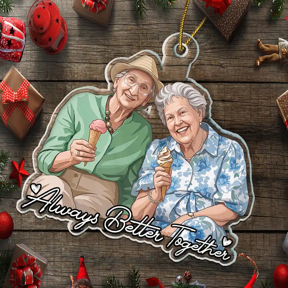 First Christmas,Art Design,Gift For Bestie,Playful,Christmas,Photo - Semi Realistic Portrait - Custom Photo Semi Realistic Portrait Besties Friend Forever Together - Personalized Custom Shaped Acrylic Ornament