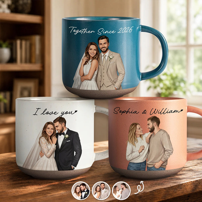 Custom Photo,Art Design,Gift For Couples,Romantic,Photo - Semi Realistic Portrait - Custom Photo Semi Realistic Portrait Couple I Love You - Personalized Pottery Mug