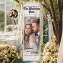 Custom Photo, Art Design, Gift For Couples, Engaged Couple, Wedding, Romantic, Photo - Semi Realistic Portrait - Custom Photo Semi Realistic Portrait Couple The Wedding Post - Personalized Vertical Banner
