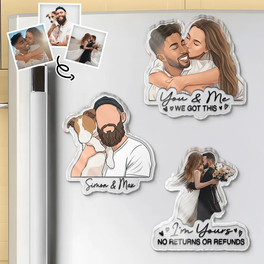 Custom Photo, Art Design, Family, Adorable, Photo - Semi Realistic Portrait - Custom Photo Semi Realistic Portrait Family Couple Pet Lovers Portrait - Personalized Acrylic Magnet