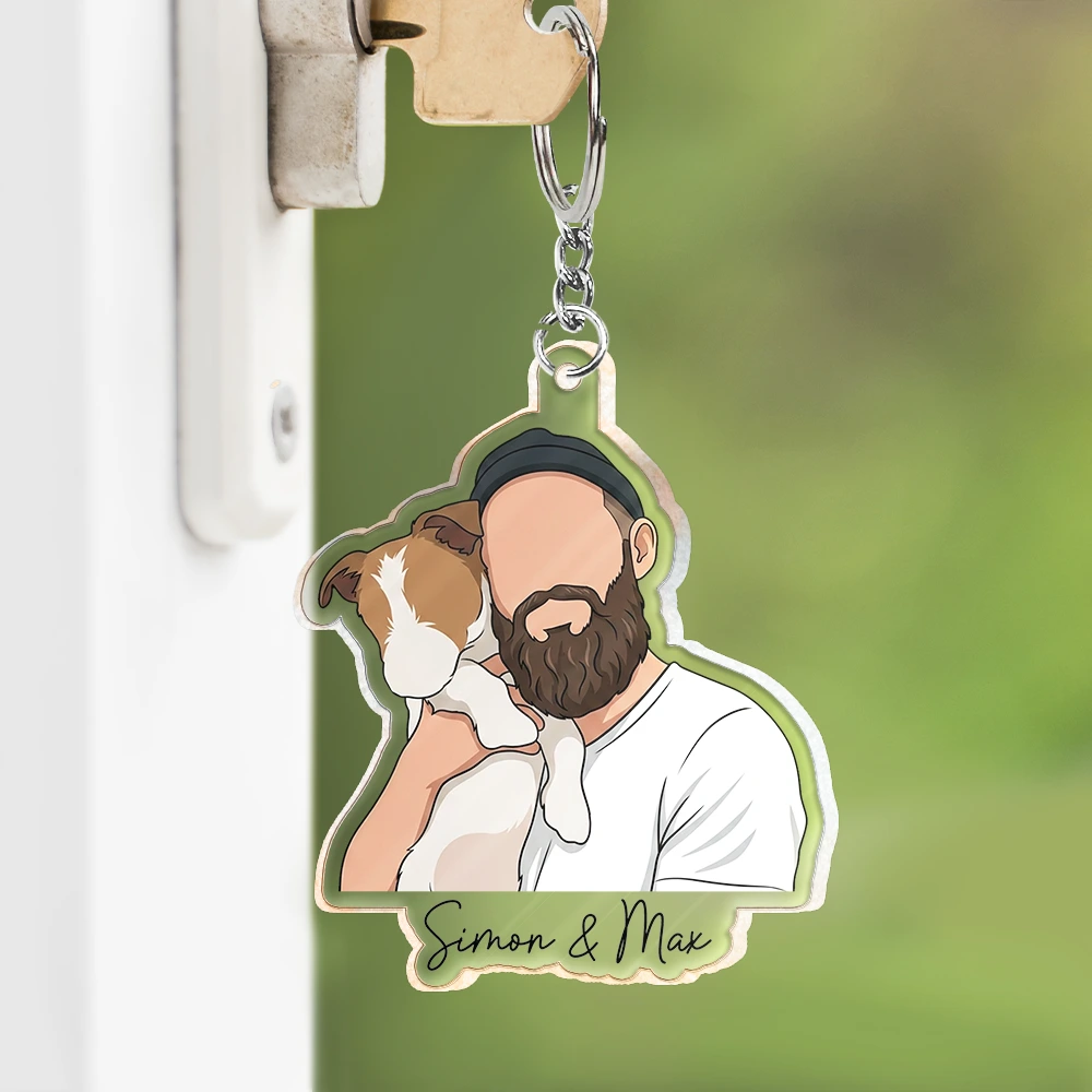 Custom Photo, Art Design, Family, Adorable, Photo - Semi Realistic Portrait - Custom Photo Semi Realistic Portrait Family Couple Pet Lovers Portrait - Personalized Acrylic Keychain