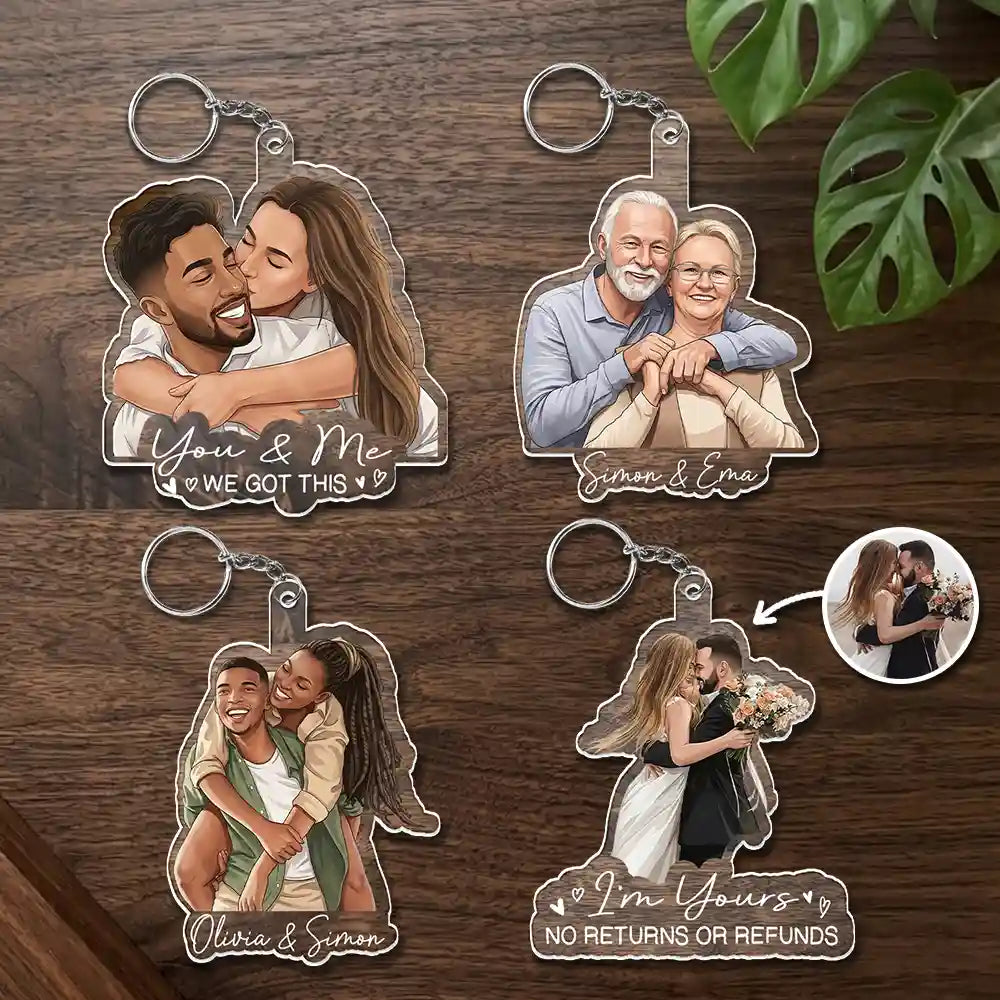 Custom Photo Semi Realistic Portrait Family Couple Pet Lovers Portrait - Personalized Acrylic Keychain