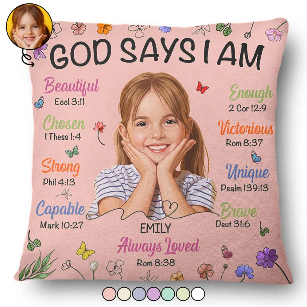 Custom Photo Semi Realistic Portrait God Says I Am - Personalized Pillow