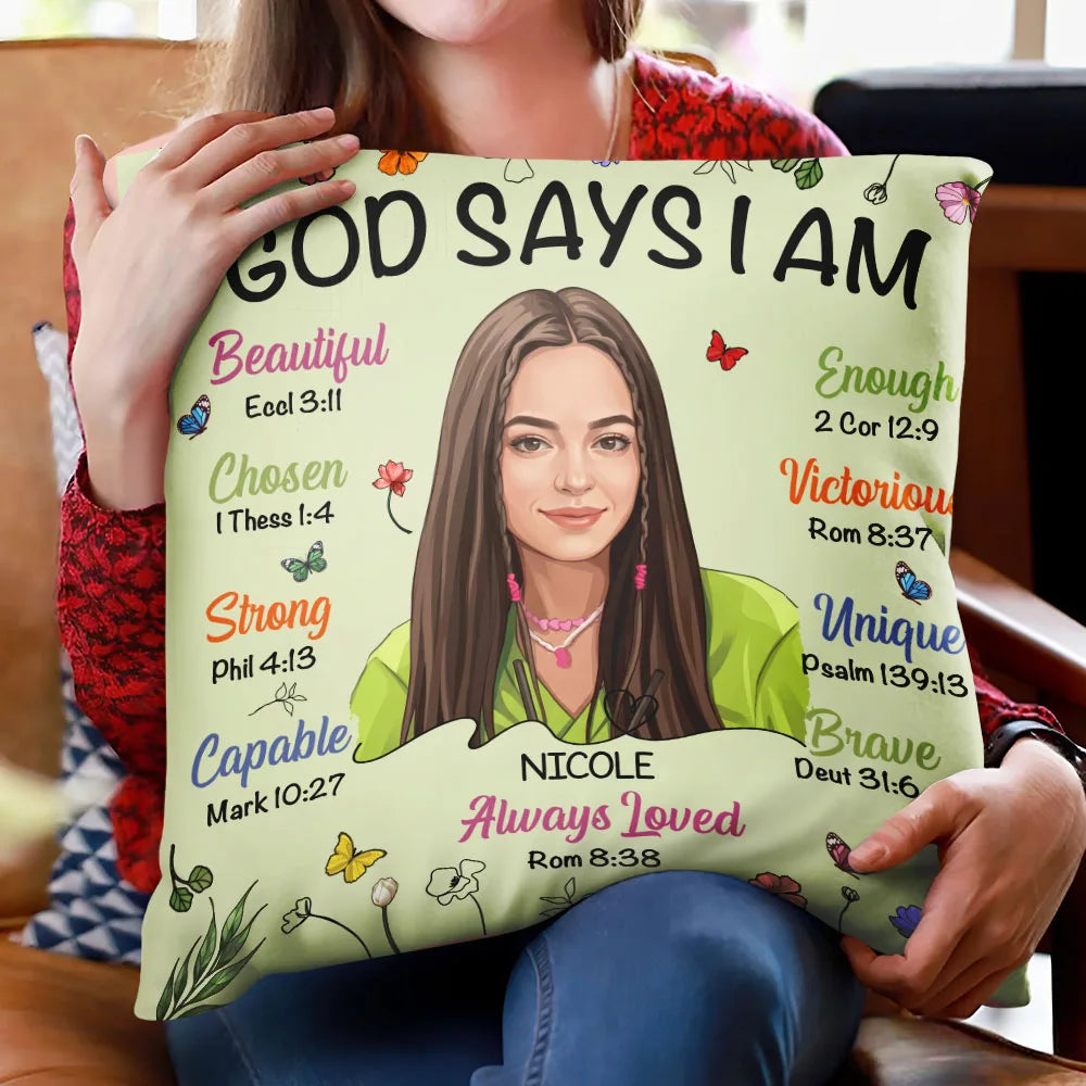Art Design,Confident,Christmas,Gift For Yourself,Photo - Semi Realistic Portrait - Custom Photo Semi Realistic Portrait God Says I Am - Personalized Pillow