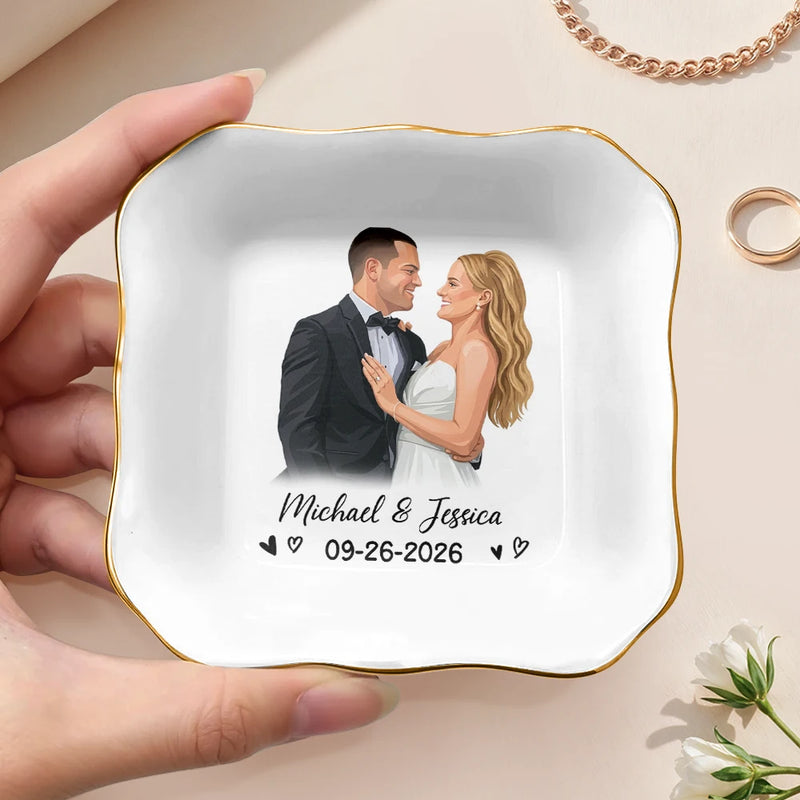Custom Photo, Art Design, Gift For Couples, Romantic, Photo - Semi Realistic Portrait - Custom Photo Semi Realistic Portrait Happy Couple Anniversary - Personalized Ring Dish