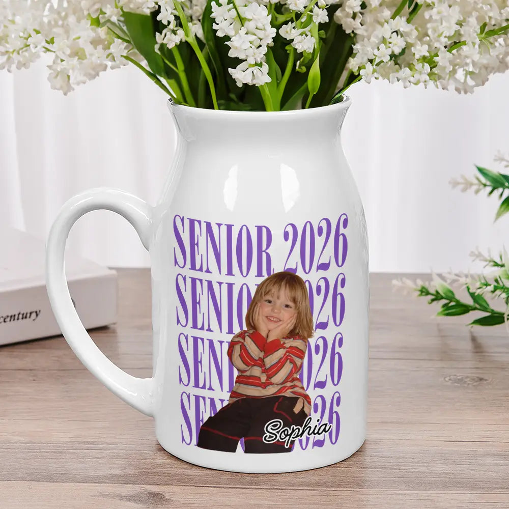 Graduation,Happy,Photo,Proud - Custom Photo Senior Vintage Portrait - Personalized Ceramic Flower Vase