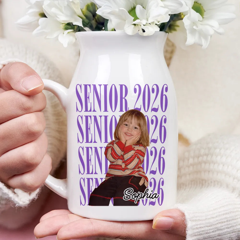 Graduation,Happy,Photo,Proud - Custom Photo Senior Vintage Portrait - Personalized Ceramic Flower Vase