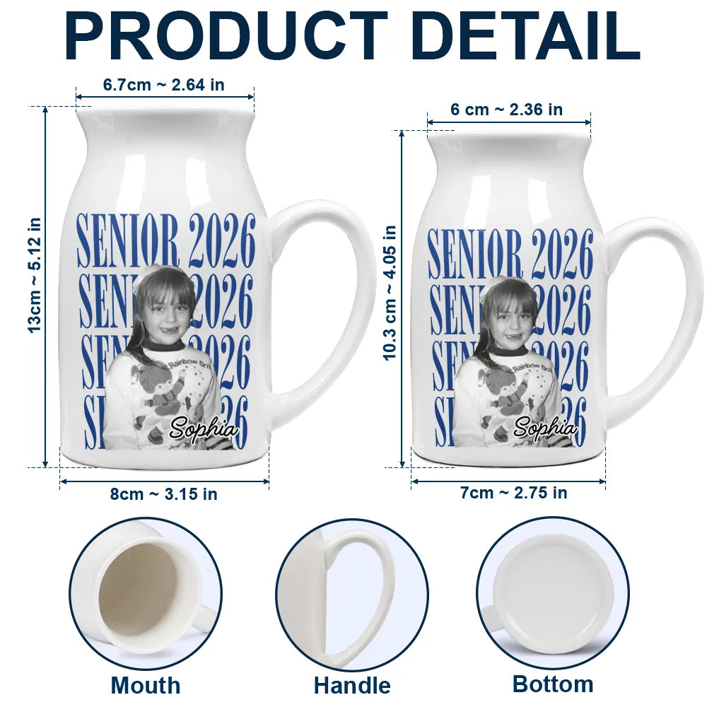 Graduation,Happy,Photo,Proud - Custom Photo Senior Vintage Portrait - Personalized Ceramic Flower Vase