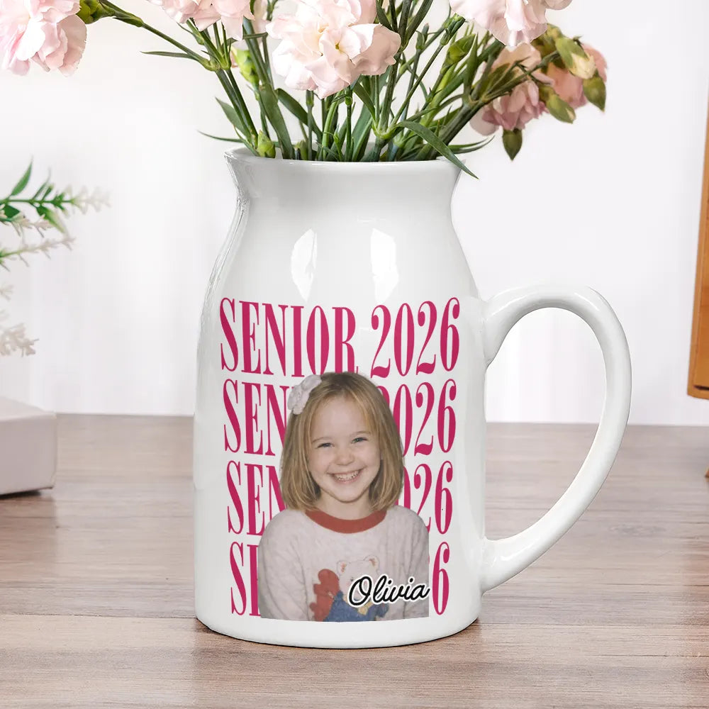 Graduation,Happy,Photo,Proud - Custom Photo Senior Vintage Portrait - Personalized Ceramic Flower Vase