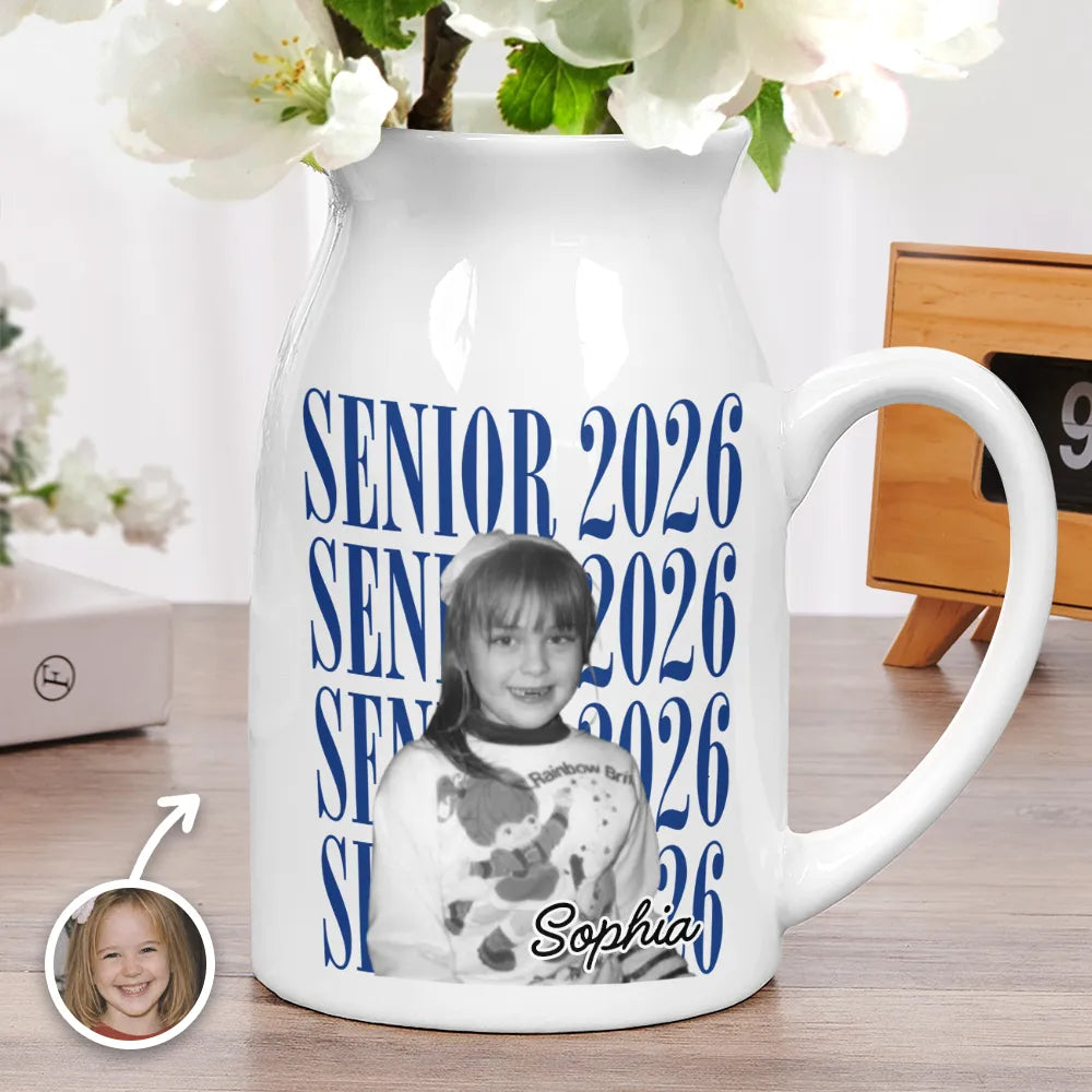 Custom Photo Senior Vintage Portrait - Personalized Ceramic Flower Vase