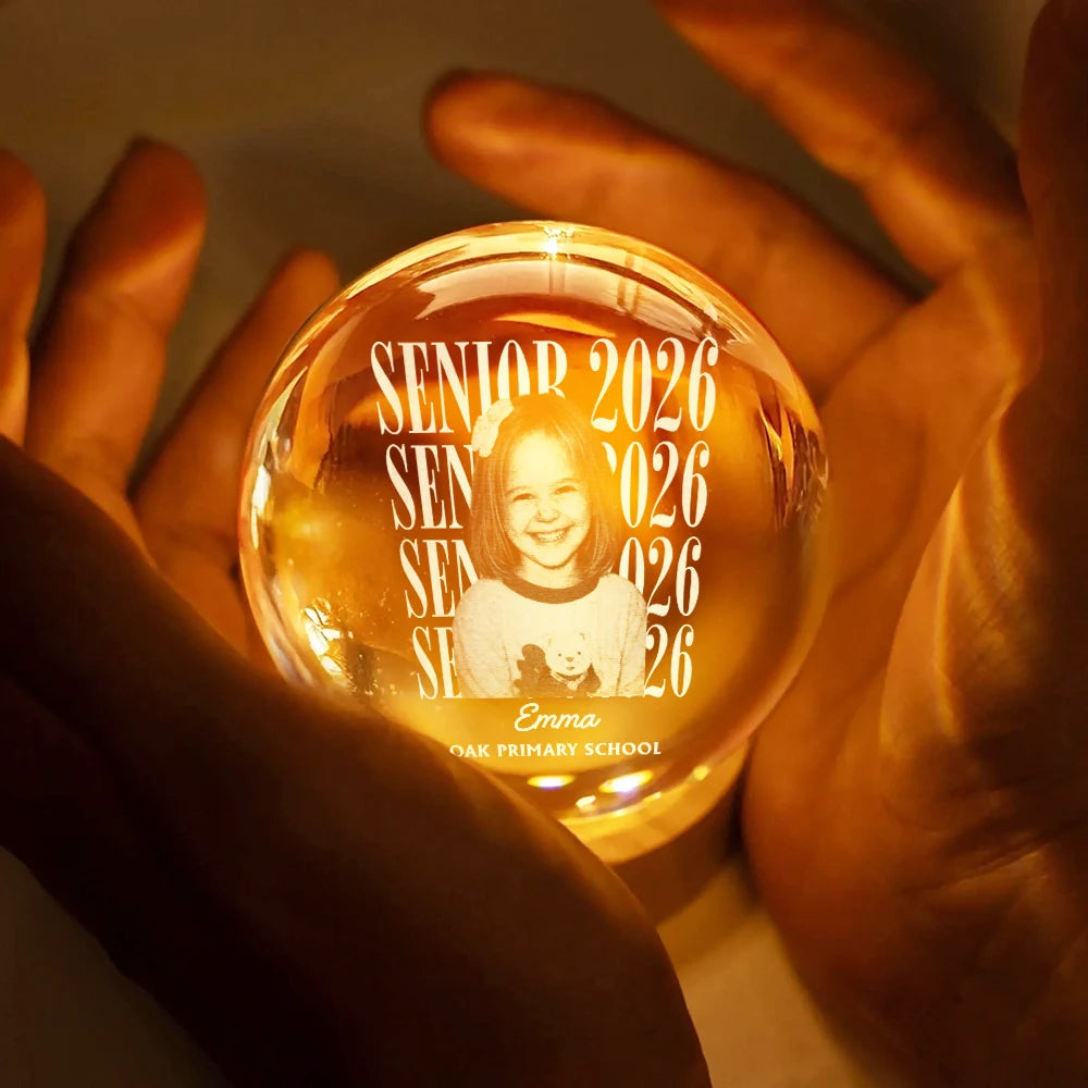 Graduation,Happy,Photo,Proud - Custom Photo Senior Vintage Portrait - Personalized Crystal Globe Lamp