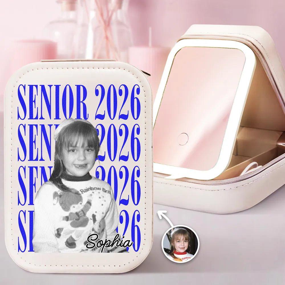 Custom Photo Senior Vintage Portrait - Personalized Makeup Box With LED Mirror