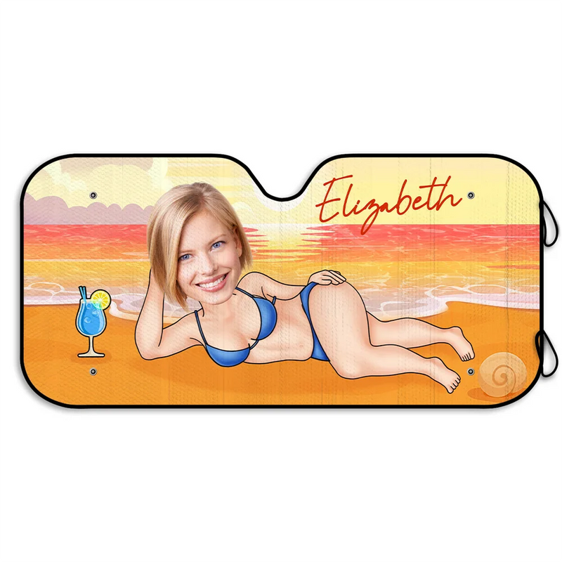 Gift For Yourself, Gift For Women, Gift For Men, Beach, Summer, Happy - Custom Photo Sexy Woman Man At The Beach - Personalized Auto Sunshade