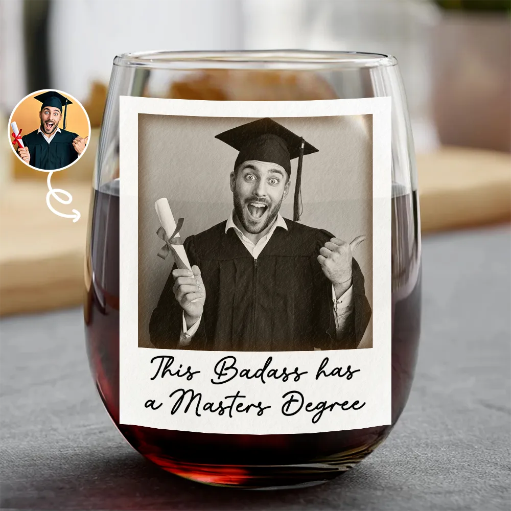 Graduation, Gift For Yourself, Happy, Gift For Women, Gift For Men, Custom Photo - Custom Photo She Believed She Could So She Did - Personalized Stemless Wine Glass