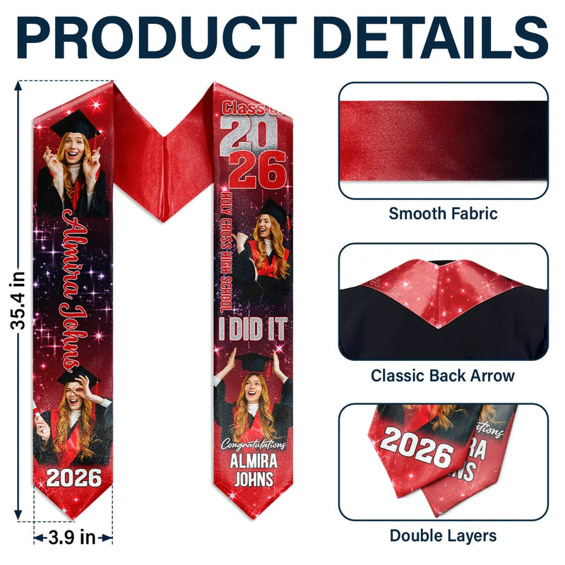 Graduation,Gift For Yourself,Gift For Women,Gift For Men - Custom Photo She Believed She Could So She Did - Personalized Stoles