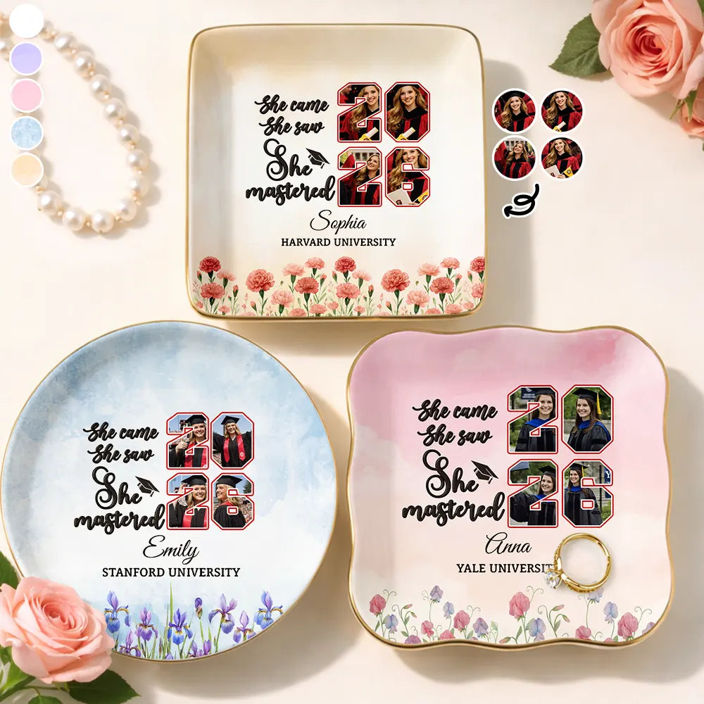 Custom Photo She Came She Saw She Mastered - Personalized Ring Dish
