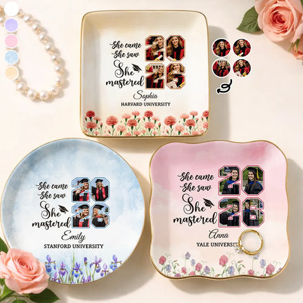 Custom Photo She Came She Saw She Mastered - Personalized Ring Dish
