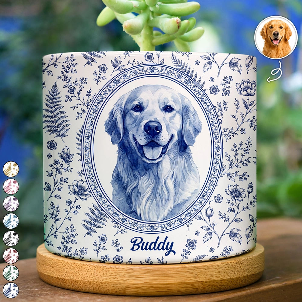 Custom Photo Single-Color Watercolor Dog Cat Pet Pet Portrait - Personalized Plant Pot