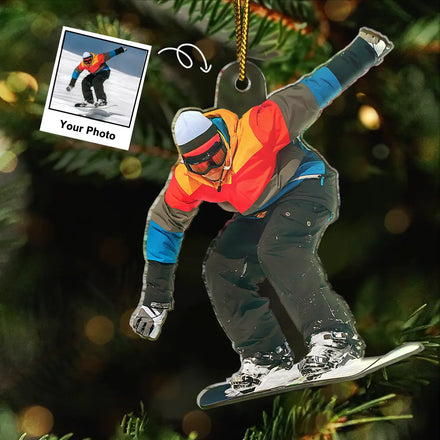 Custom Photo Snowboarding Lovers - Personalized Acrylic Photo Ornament