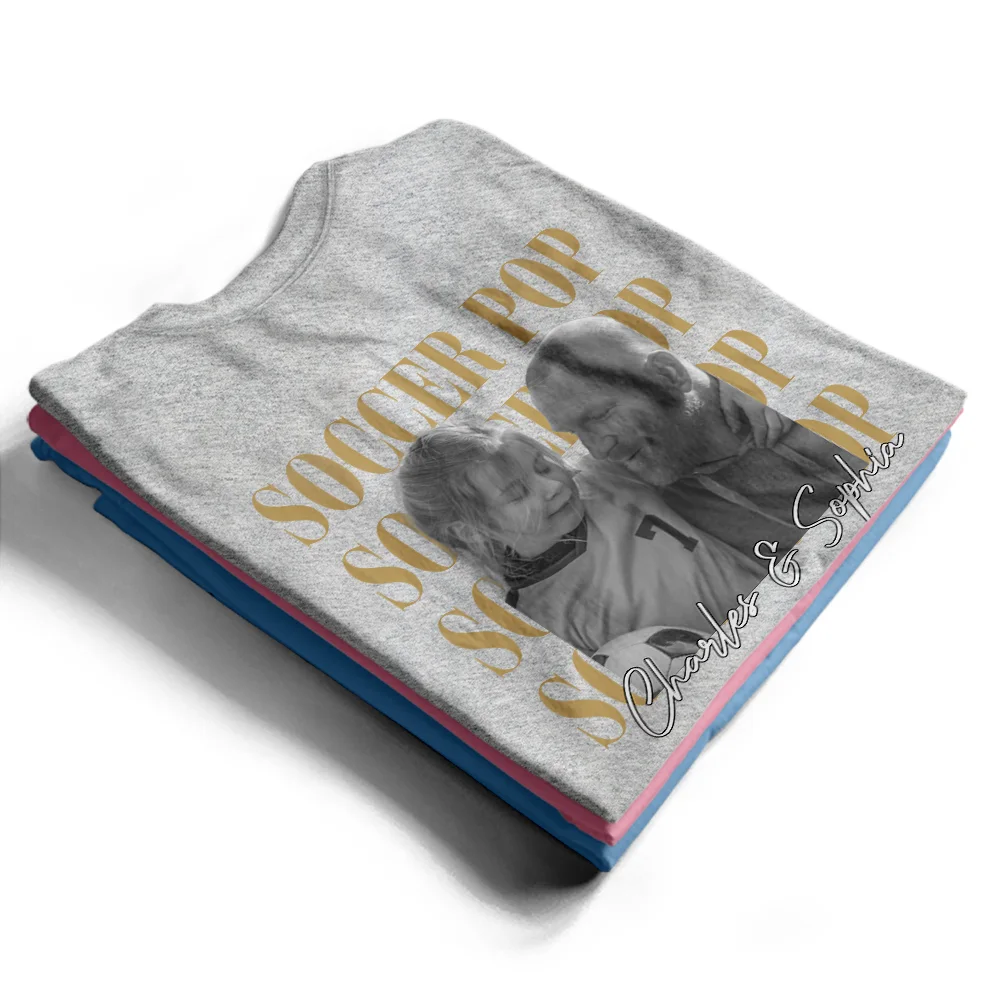 Gift For Father,Gift For Grandpa,Football (Soccer),Non-Eng,Photo,Proud - Custom Photo Soccer Football Dad Vintage Greatest Balls - Personalized T Shirt