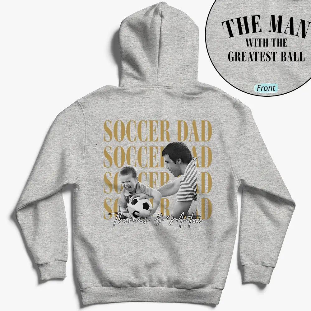 Gift For Father,Gift For Grandpa,Football (Soccer),Non-Eng,Photo,Proud - Custom Photo Soccer Football Dad Vintage Greatest Balls - Personalized T Shirt