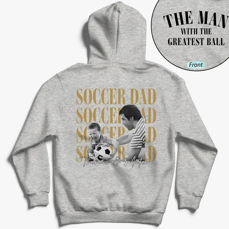 Gift For Father,Gift For Grandpa,Football (Soccer),Non-Eng,Photo,Proud - Custom Photo Soccer Football Dad Vintage Greatest Balls - Personalized T Shirt