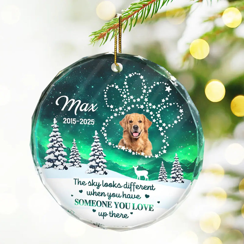 Gift For Yourself, Gift For Women, Gift For Men, Memorial, Dog Lovers, Pet Lovers, Cat Lovers, Sad, Christmas - Custom Photo Someone You Love Up There - Personalized Circle Glass Ornament