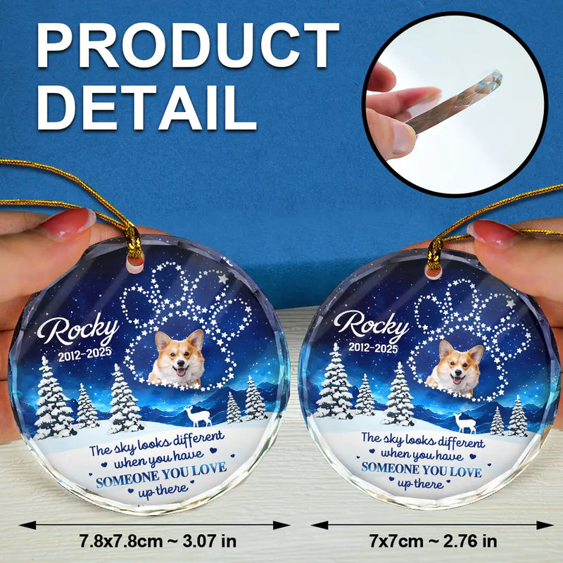Gift For Yourself, Gift For Women, Gift For Men, Memorial, Dog Lovers, Pet Lovers, Cat Lovers, Sad, Christmas - Custom Photo Someone You Love Up There - Personalized Circle Glass Ornament