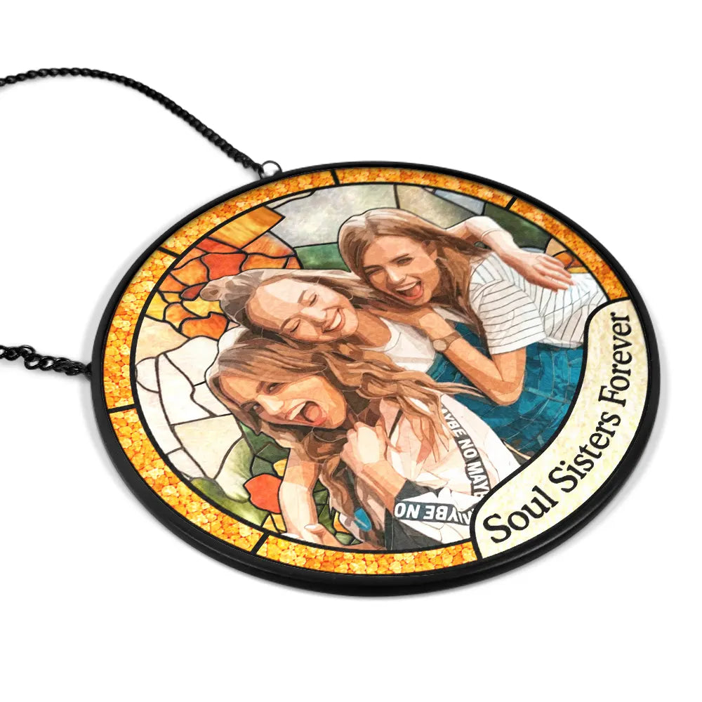 Art Design,Top Market,Gift For Bestie,Christmas,Photo - Stained Glass,Happy - Custom Photo Stained Glass Besties Keepsake Best Friends Forever - Personalized Stained Glass Window Hanging Suncatcher