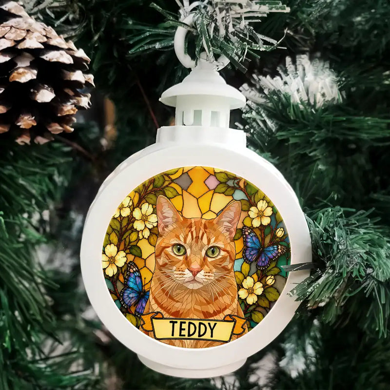 Art Design,Sentimental,Christmas,Pet Lovers,Memorial,Photo - Stained Glass - Custom Photo Stained Glass Memorial Dog Cat Portrait - Personalized Candlelight Lantern Ornament