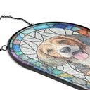 Happy,Dog Lovers,Pet Lovers,Cat Lovers - Custom Photo Stained Glass Portrait Dog Cat Family - Personalized Rounded Rectangle Stained Glass Suncatcher