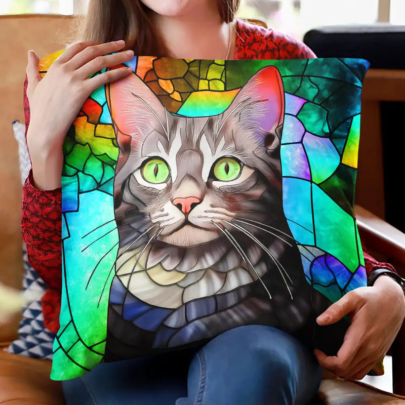 Gift For Wife,Gift For Mother,Gift For Grandma,Gift For Grandparents,Family,Love - Custom Photo Stained Glass Portrait Mom Grandma Parents Family - Personalized Pillow