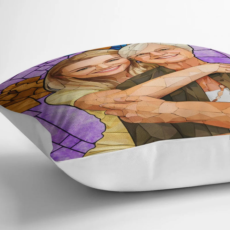 Gift For Wife,Gift For Mother,Gift For Grandma,Gift For Grandparents,Family,Love - Custom Photo Stained Glass Portrait Mom Grandma Parents Family - Personalized Pillow