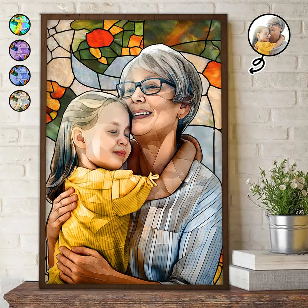 Gift For Wife,Gift For Mother,Gift For Grandma,Gift For Grandparents,Family,Love - Custom Photo Stained Glass Portrait Mom Grandma Parents Family - Personalized Poster
