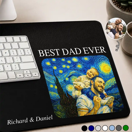 Custom Photo Starry Night Best Dad Papa Ever - Personalized PU Leather Desk Mat