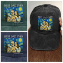 Gift For Father,Gift For Grandpa,Non-Eng,Photo - Starry Night,Proud - Custom Photo Starry Night Best Dad Papa Ever - Personalized Vintage Washed Denim Cap