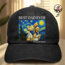 Gift For Father,Gift For Grandpa,Non-Eng,Photo - Starry Night,Proud - Custom Photo Starry Night Best Dad Papa Ever - Personalized Vintage Washed Denim Cap