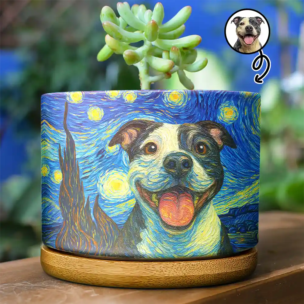 Custom Photo Starry Night Dog Cat Pet - Personalized Ceramic Plant Pot