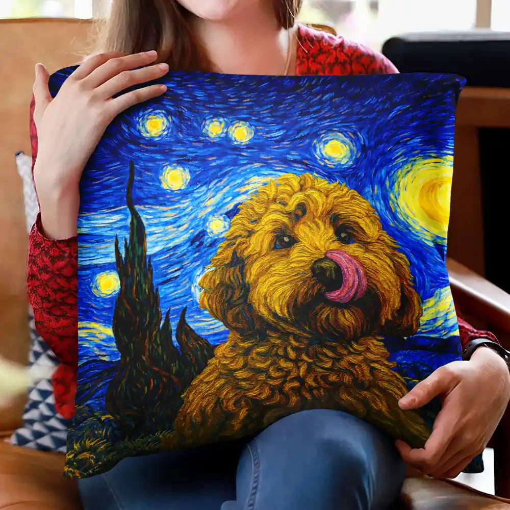 Happy, Dog Lovers ,Pet Lovers, Cat Lovers - Custom Photo Starry Night Dog Cat Pet - Personalized Pillow