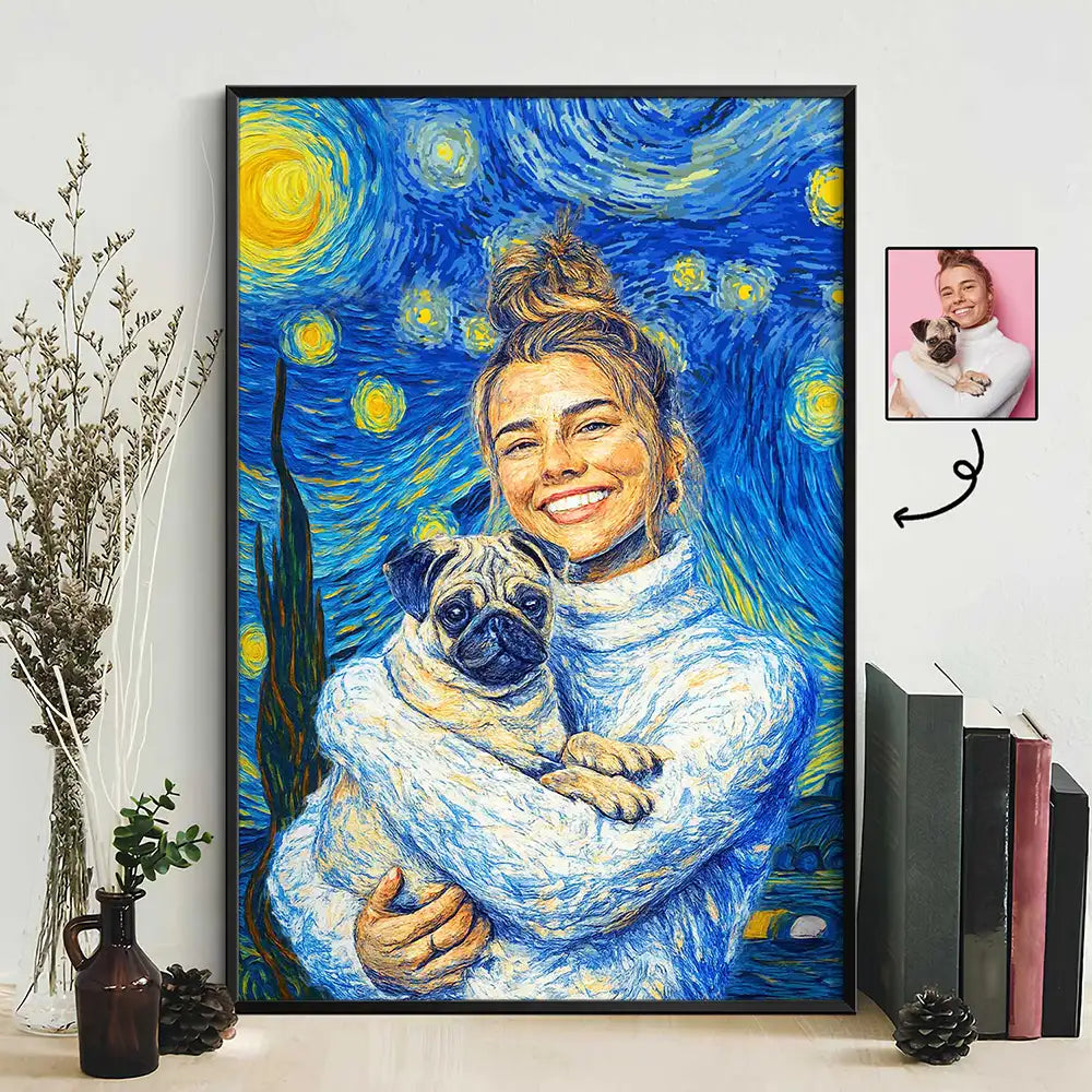 Custom Photo Starry Night Dog Mom Cat Mom Pet Lover - Personalized Poster