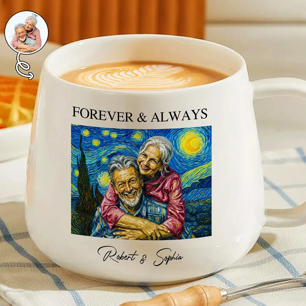 Custom Photo ,Art Design, Gift For Couples, Wedding, Romantic, Photo - Starry Night - Custom Photo Starry Night Forever & Always Couple Anniversary - Personalized Tapered Mug