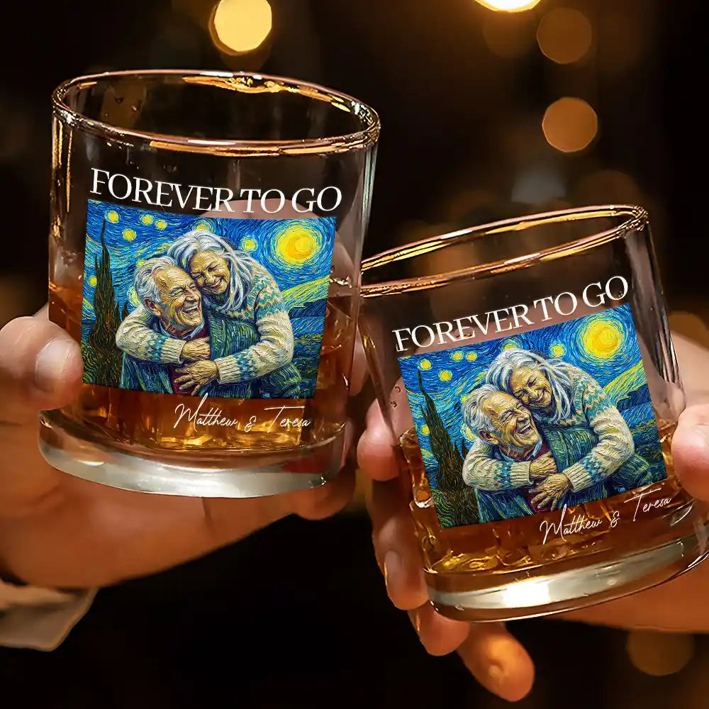 Custom Photo, Art Design, Gift For Couples, Top Market, Romantic, Photo - Starry Night - Custom Photo Starry Night Forever & Always Couple Anniversary - Personalized Whiskey Glass