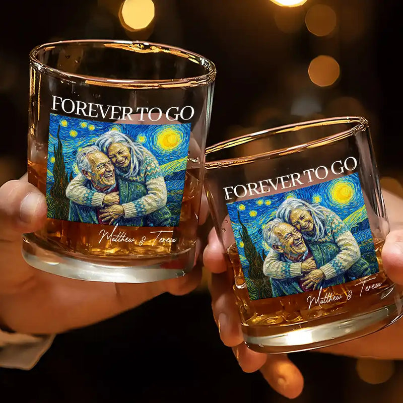 Custom Photo, Art Design, Gift For Couples, Top Market, Romantic, Photo - Starry Night - Custom Photo Starry Night Forever & Always Couple Anniversary - Personalized Whiskey Glass
