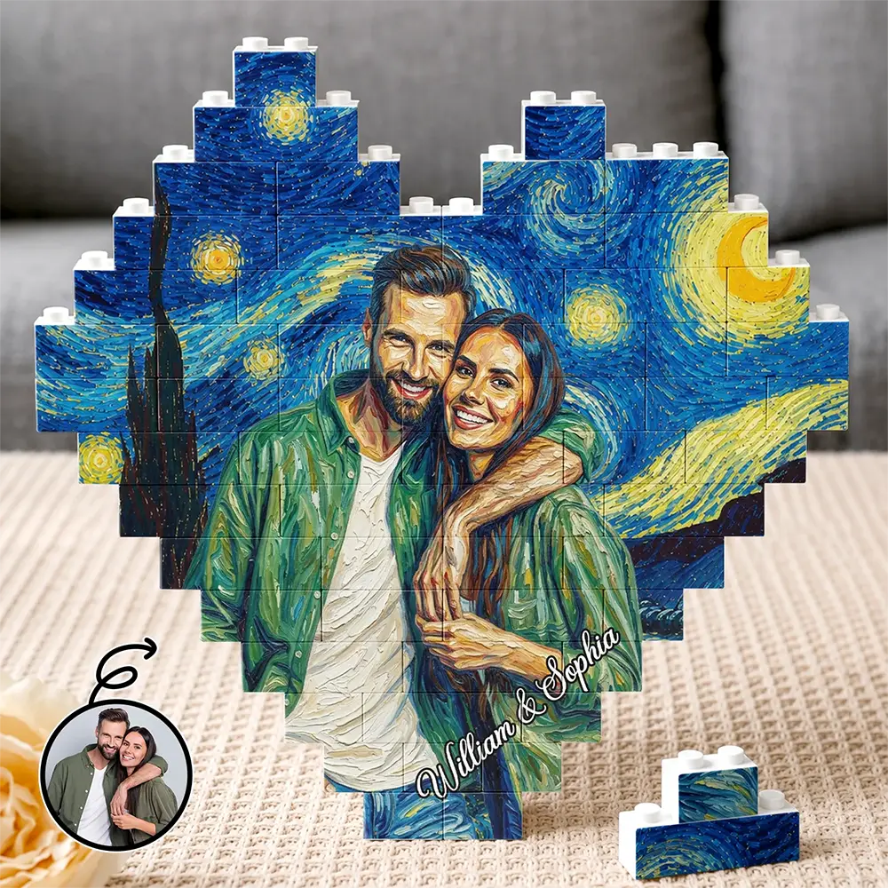 Custom Photo Starry Night Couple Anniversary - Personalized Building Brick Blocks