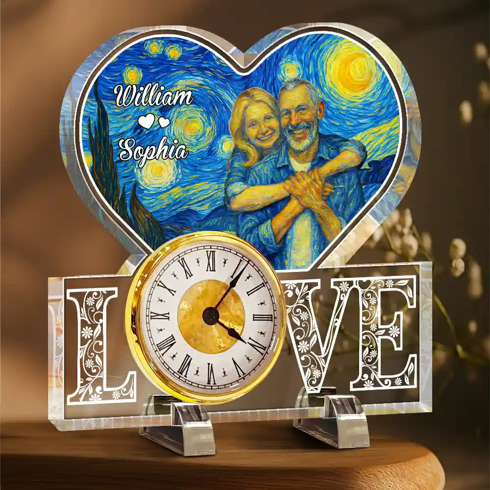 Gift For Couples,Old Couples,Gift For Husband,Gift For Wife,Gift For Boyfriend,Gift For Girlfriend,LGBT,Love - Custom Photo Starry Night You And Me We Got This - Personalized Acrylic Desk Clock
