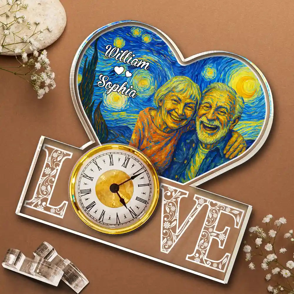 Gift For Couples,Old Couples,Gift For Husband,Gift For Wife,Gift For Boyfriend,Gift For Girlfriend,LGBT,Love - Custom Photo Starry Night You And Me We Got This - Personalized Acrylic Desk Clock