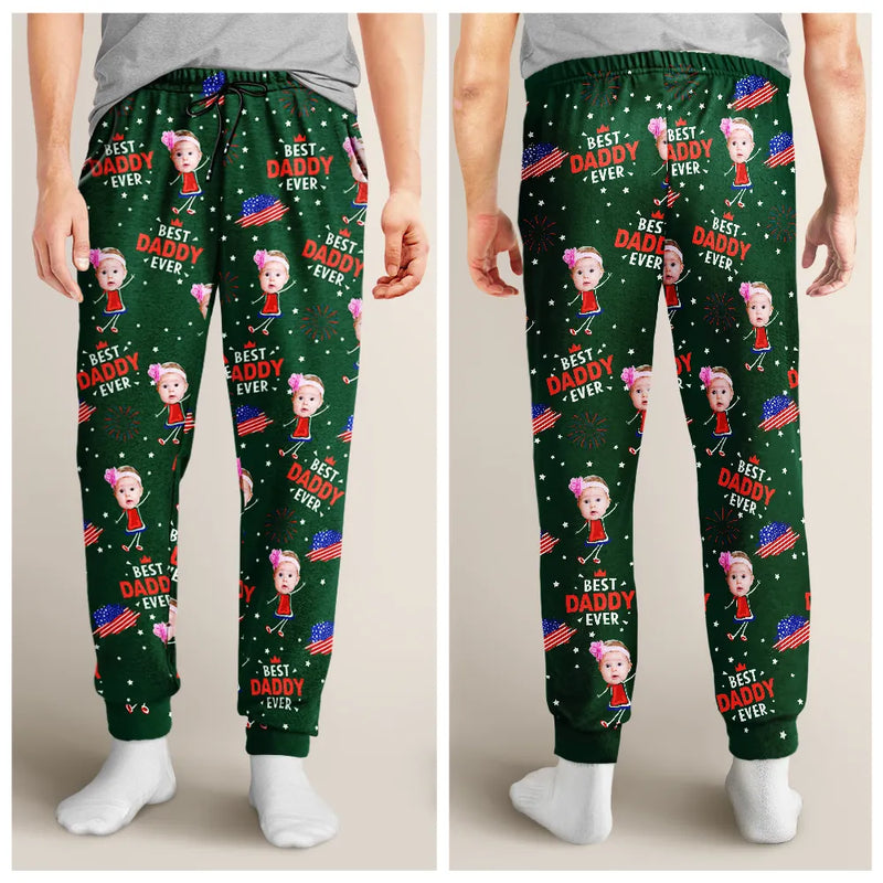 Gift For Father,Gift For Grandpa,Independence Day,Happy,Custom Photo - Custom Photo Stars And Stripes Best Dad Grandpa Ever - Personalized Pajama Pants